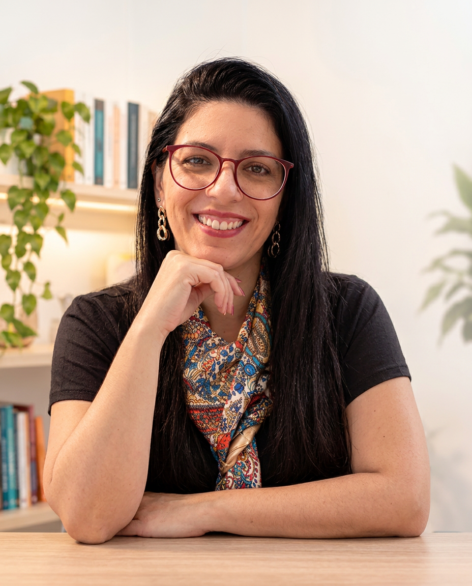 Fabiana Franco, psicóloga especialista em EMDR, em seu consultório